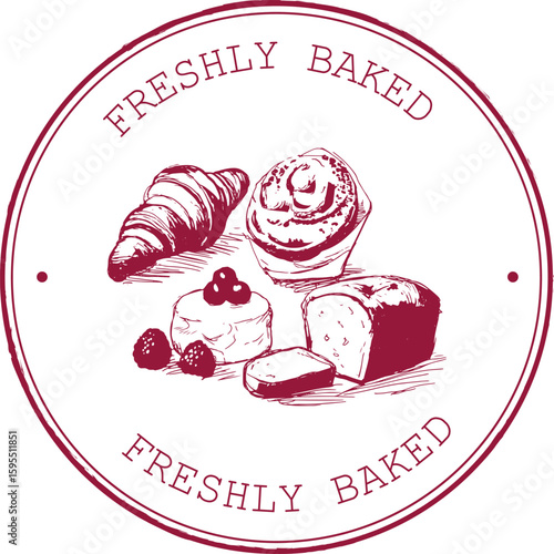 round rubber stamp that says freshly baked