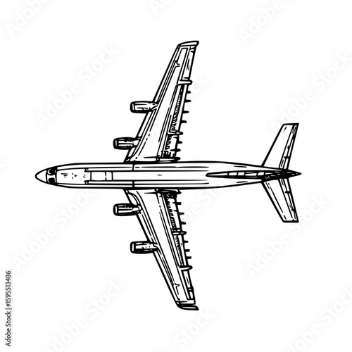 Military aircraft in top-down view minimalist design