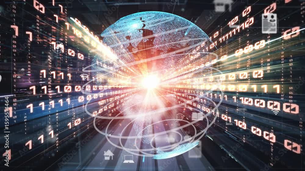 Futuristic global social media, people network and tacit digital data sharing . Concept of smart digital transformation and technology disruption that changes global trends in new information era .