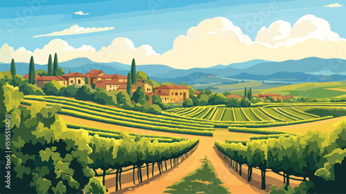 Scenic Tuscan Vineyard Landscape in Italian Countryside