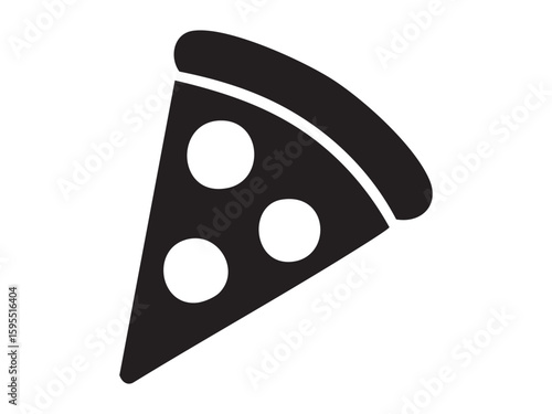 Black silhouette of pizza slice isolated on white background, graphic illustration. concept of fast food, delicious snack, italian cuisine, icon, logo, design element