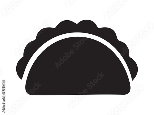 Black silhouette of taco with filling isolated on white background, graphic illustration. Concept of mexican fast food, traditional snack, street food icon, design element
