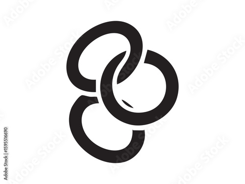 Black silhouette of onion rings snack isolated on white background, graphic illustration. Concept of fast food, fried appetizer, crispy snack, icon, design element
