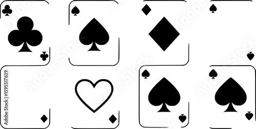 Set of playing card vector icons. Gambling game. Four card. Black outline icons.
