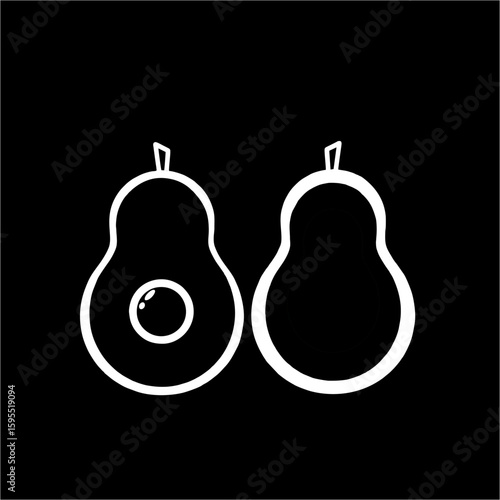 Black and white avocado icon in white background. Suitable for element graphic design. Vector illustration