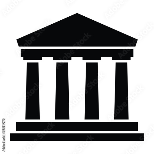 Building with iconic columns. Building icon. Historic building. Vector icon isolated on white background.