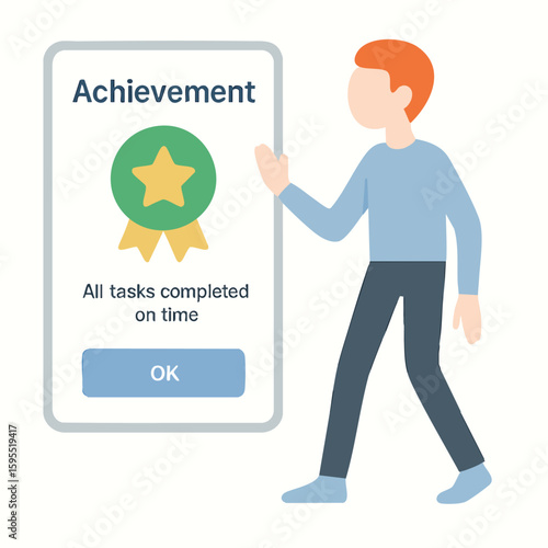 Flat Illustration Successful Man with Achievement Application User Interface