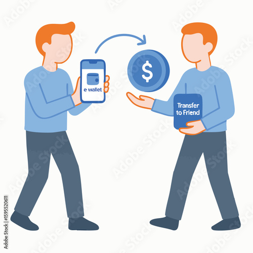Flat Illustration of Mobile Money Transfer with Phone and Coin Exchange