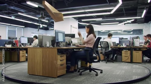 Focused Employee Working in Modern Open-Plan Office