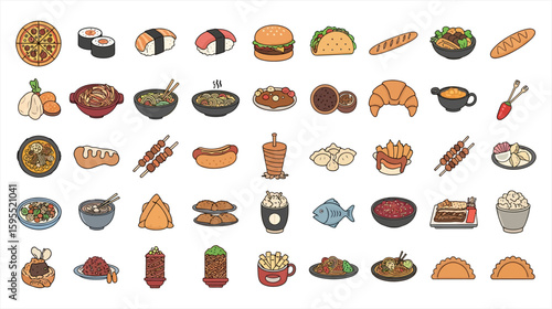 Diverse food vector illustrations collection for menu design - Icon Sheet