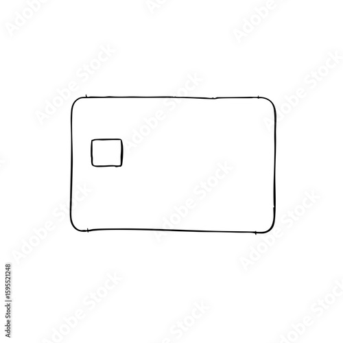 Simple line sketch of a credit card in black outline  