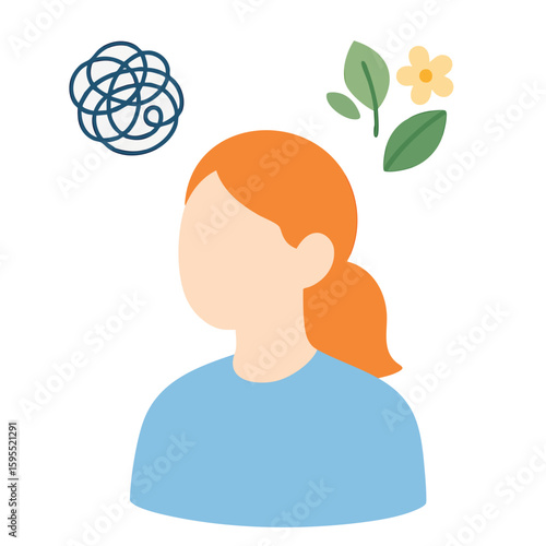 Flat Illustration of Woman with Anxiety and Stress Management Concept