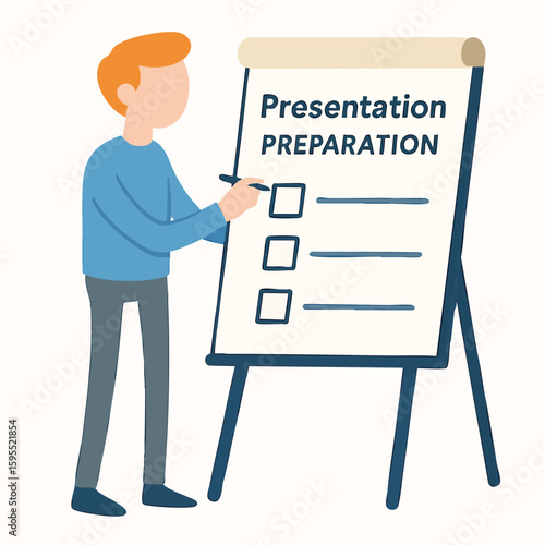 Minimalist Cartoon Style Presentation Preparation with Checklist and Character Illustration
