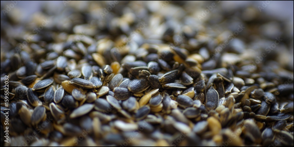 Obraz premium An eye-level close-up of sunflower seeds, perfect for culinary uses.