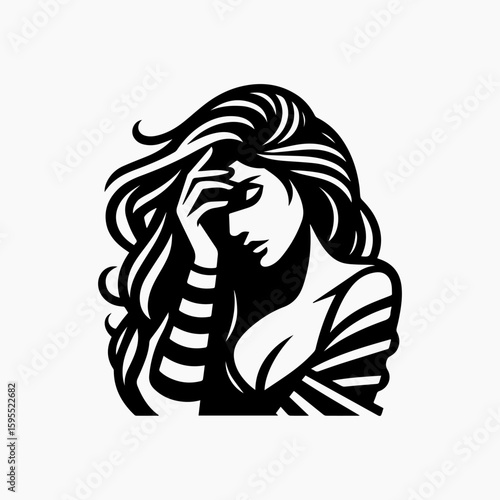 Elegant Black and White Silhouette of a Woman with Long Hair.