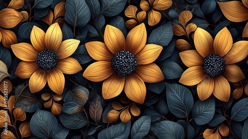 Golden Sunflowers in Dark Foliage: A Luxurious Floral Design