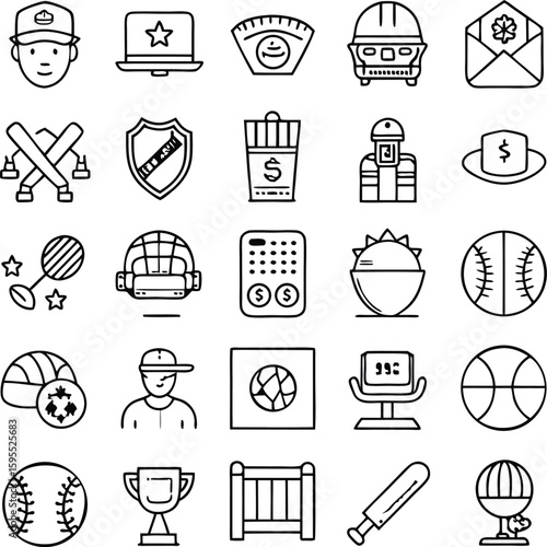 Baseball icons and sports equipment collection softball