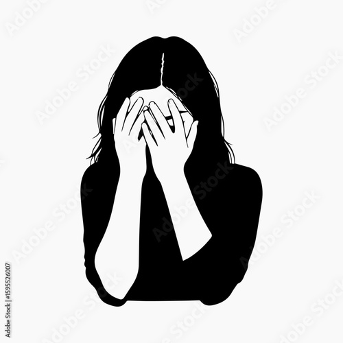 Silhouette of a Person Covering Face in Grief and Despair.