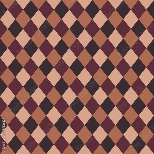 Seamless geometric pattern creating a checkered effect with brown and beige rhombuses