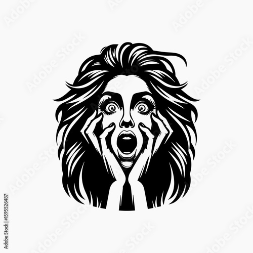 Silhouetted Womans Face Expressing Intense Fear and OpenMouthed Scream.