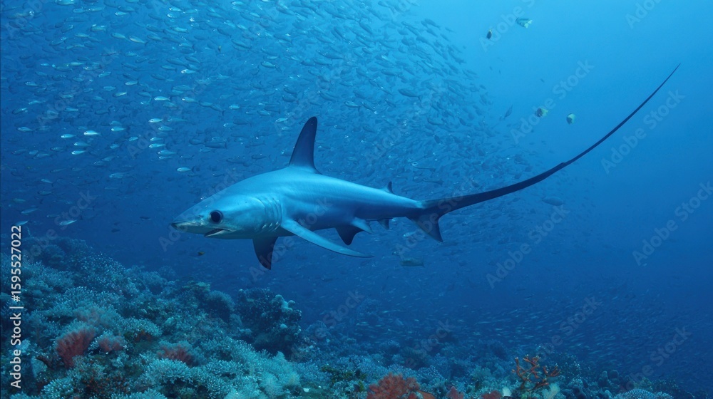 Obraz premium Shark in deep blue ocean