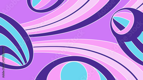 Abstract pattern with swirls and spheres in purple and blue tones  
