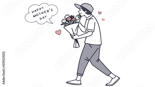 A person carrying flowers and wishing Happy Mother's Day.