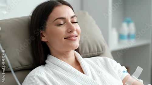 Young woman receiving IV therapy in a wellness clinic to boost immunity