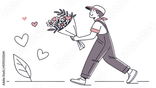 Young man give a bouquet