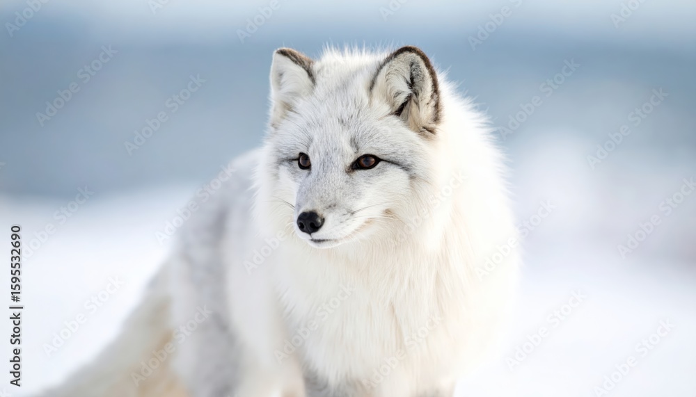 Obraz premium Arctic Fox in Winter Snow – Vulpes lagopus. Fluffy White Fur in Natural Habitat