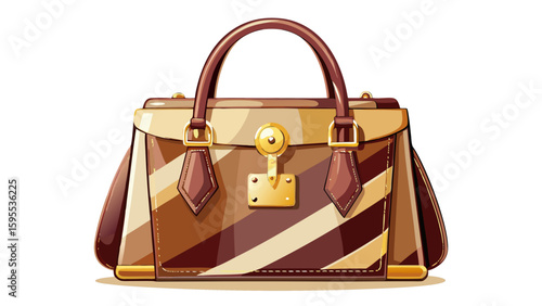 Elegant brown and beige leather handbag fashion accessory gold tote chic on transparent background