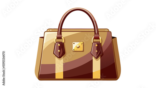 Elegant brown and beige leather handbag fashion accessory gold tote chic on transparent background