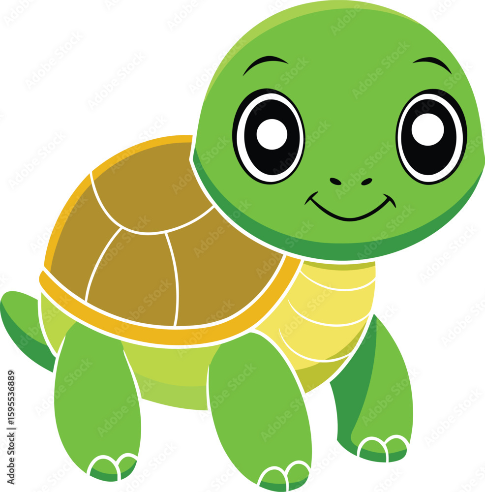 Fototapeta premium Adorable cartoon turtle with big eyes and a friendly smile, perfect for children's content