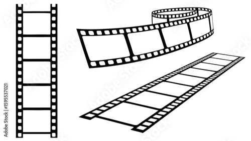 film strip movie reel cinema frames photography vintage media entertainment illustration design isolated on white background