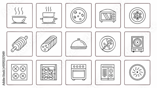 food cooking kitchen line icons restaurant menu culinary symbols design isolated on white background.