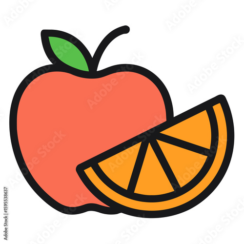 Vector illustration of apple and orange with fresh, ripe, and healthy fruits