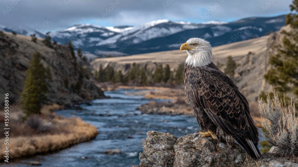 Fototapeta premium Bald eagle by a river