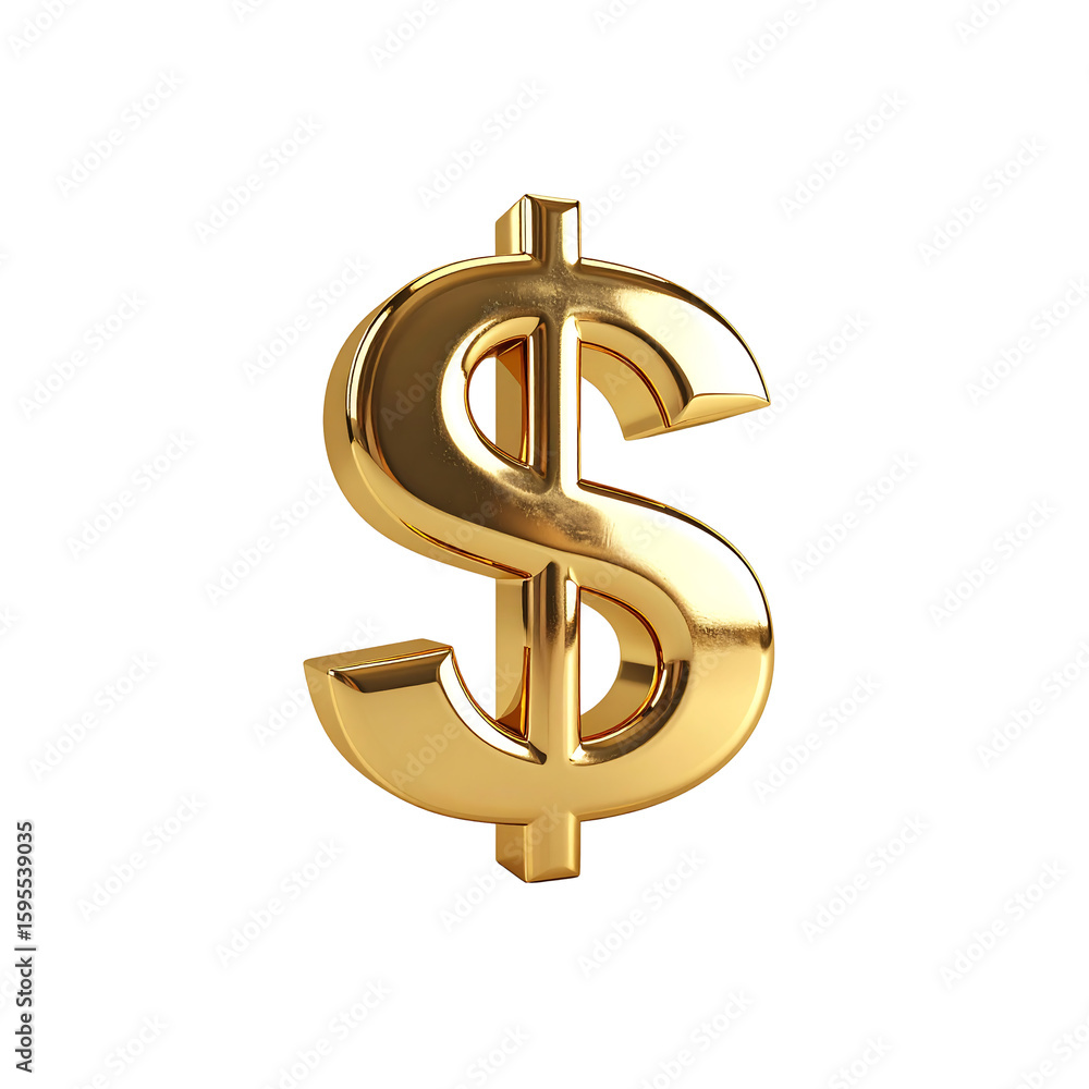 Shiny golden dollar currency symbol isolated illustration on transparent background Shiny golden dollar currency symbol isolated illustration on transparent background