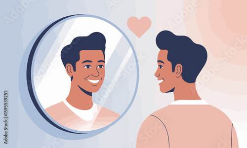 Self-Love Reflection: Man Smiling in Mirror with Heart