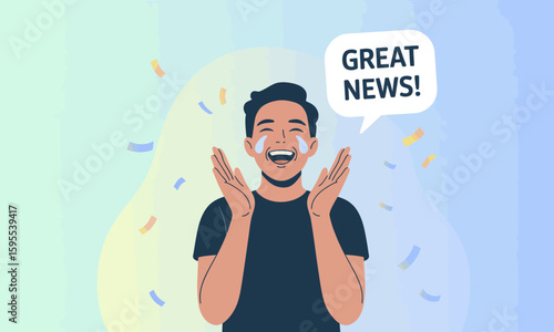 Overjoyed Cartoon Man Receives Great News
