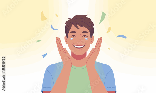 Overjoyed Man in Celebration with Confetti