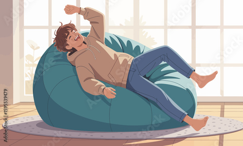 Relaxing Comfort: Joyful Moment in a Beanbag Chair