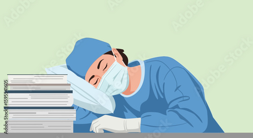 Exhausted Healthcare Worker Resting on Paperwork