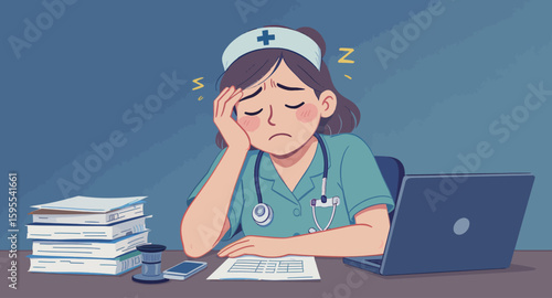 Exhausted Healthcare Worker: Burnout Illustration