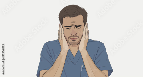 Overwhelmed Healthcare Worker Illustration