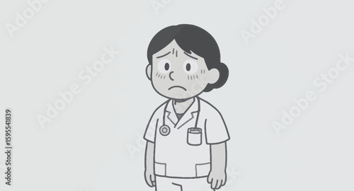 Anxious Healthcare Worker: Cartoon Illustration