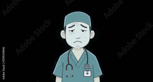 Weary Doctor: Cartoon Illustration of Medical Fatigue