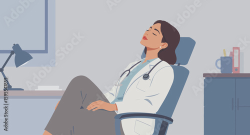 Exhausted Doctor Taking a Break in Office