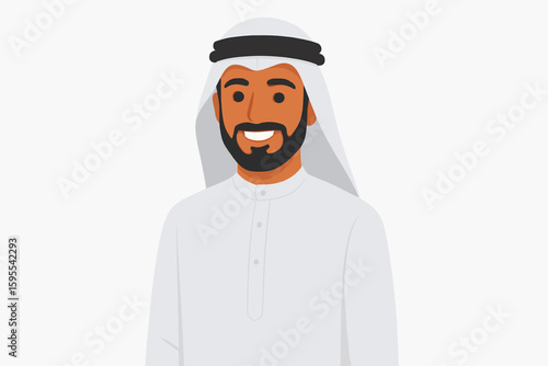Smiling Arab Man in Traditional Clothing - Flat Design Illustration