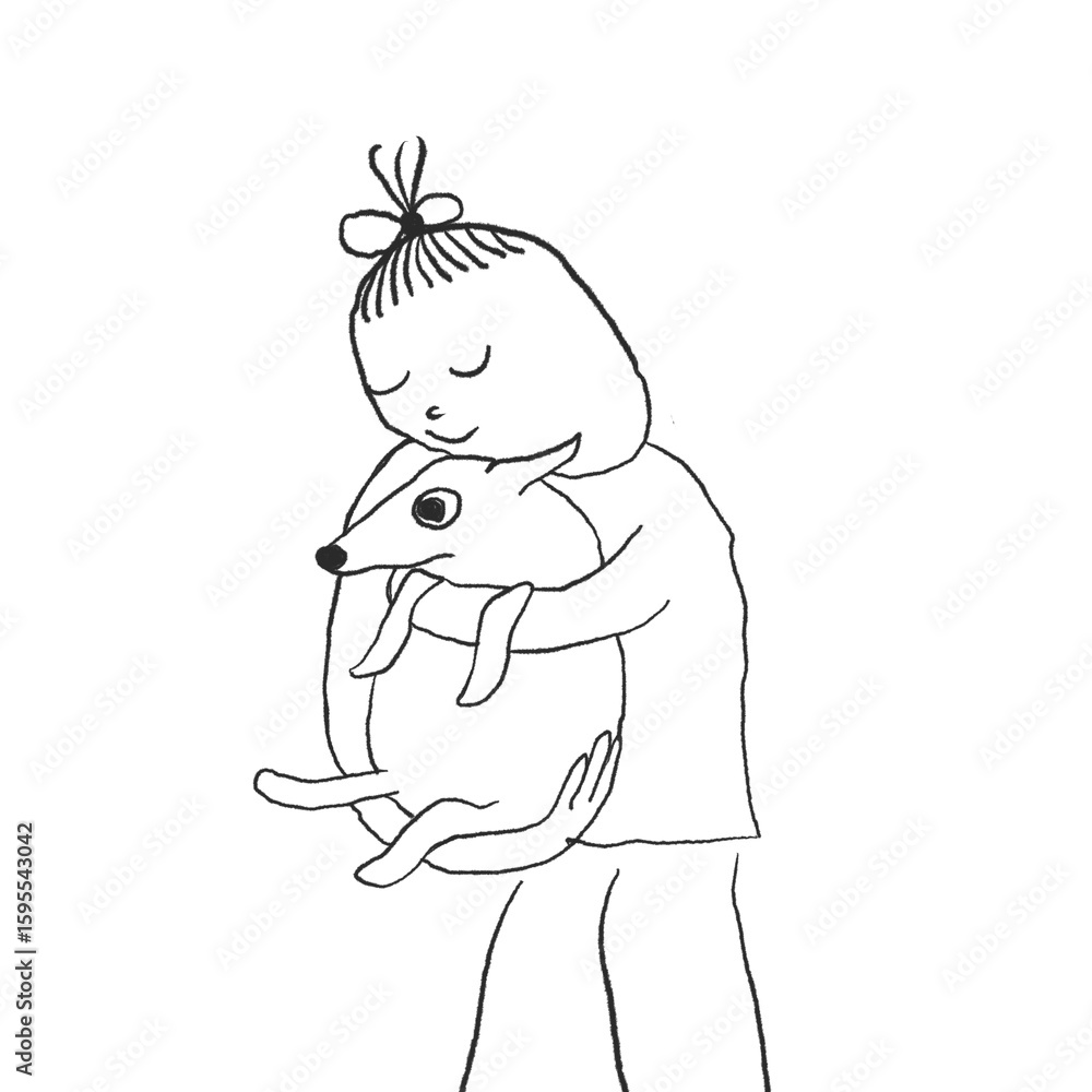 Obraz premium Minimalistic line art illustration of a dog hugging